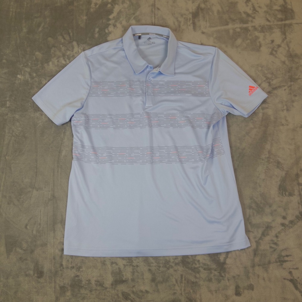 Adidas Golf Polo Shirt Mens XL Blue Short Sleeve Striped Performance Athletic